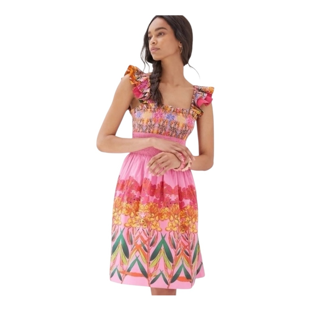 NWT Anthropologie Roopa Pemmaraju Tropical Print Ruffle Sleeve Sundress